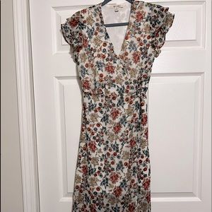 Francesca’s midi length wrap dress, floral print